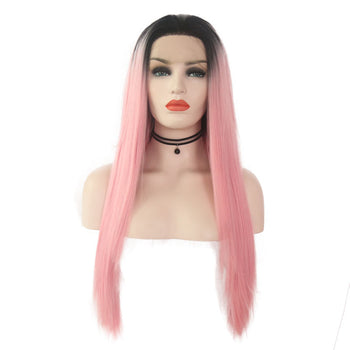 Light Pink With Dark Roots Long Straight Lace Wig- Smart Wigs Adelaide